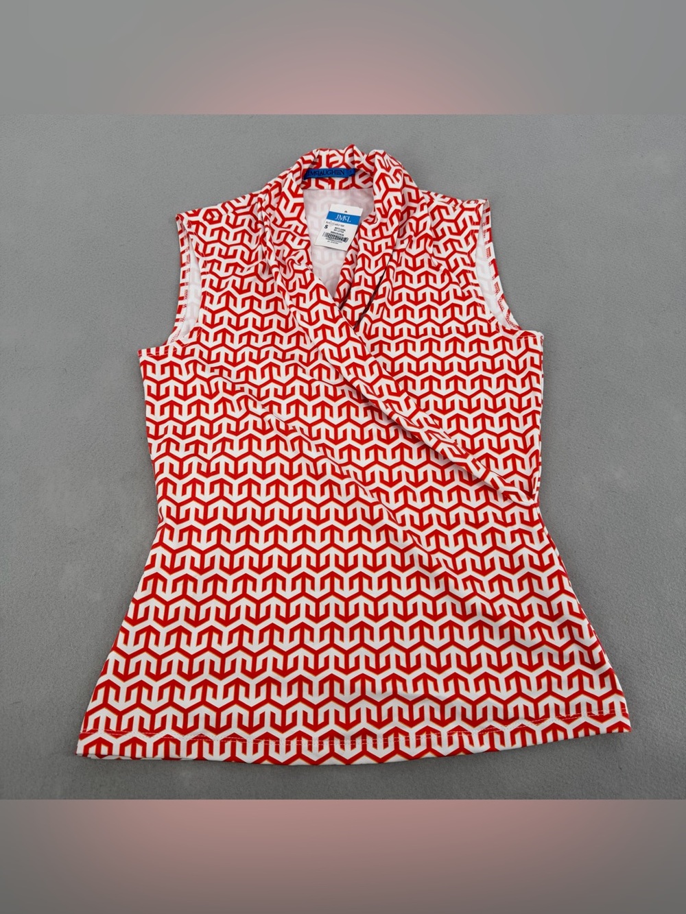 NEW J. McLaughlin Orange & White Wrap Sleeveless Top Small